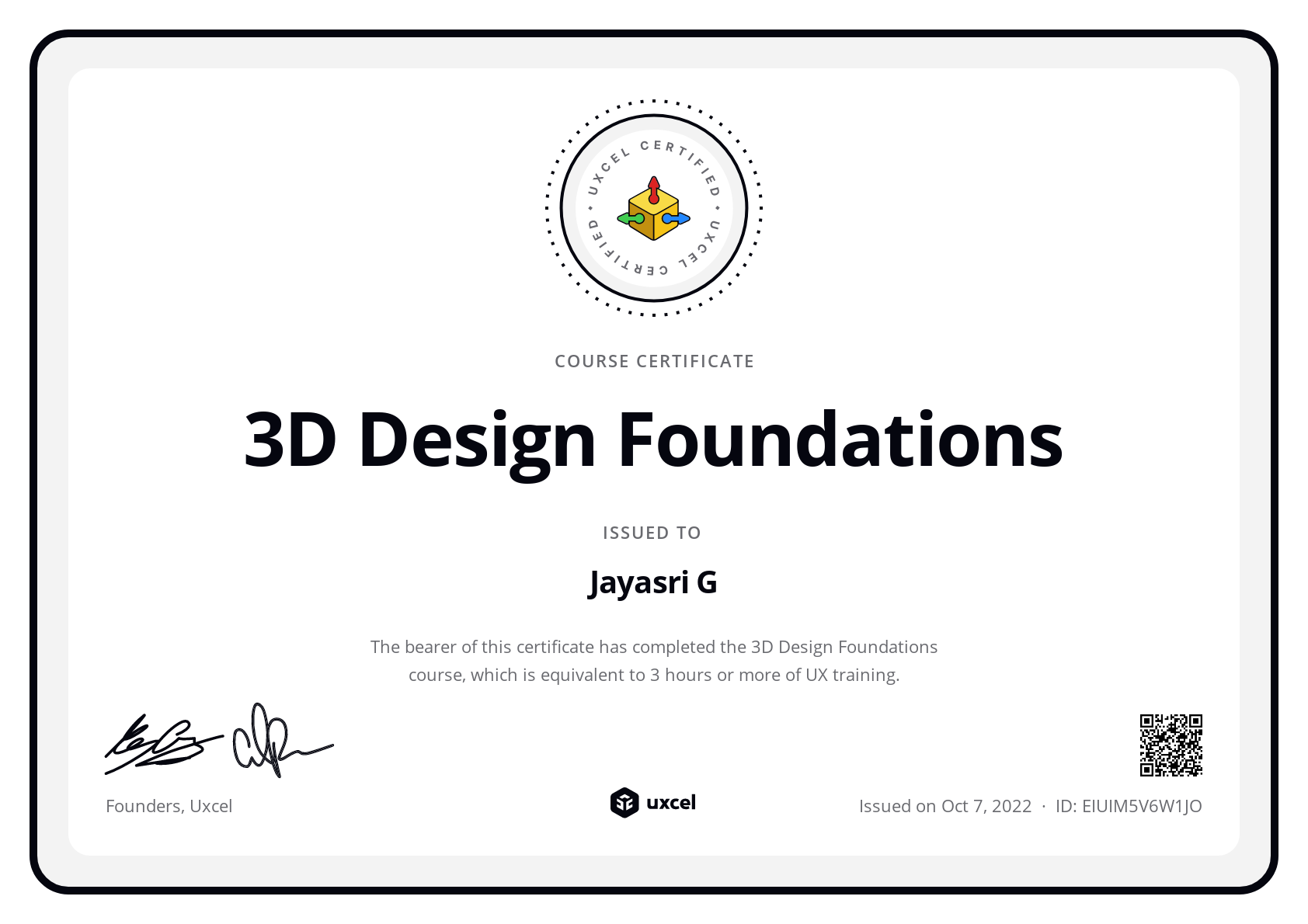 Jayasri G's certificate